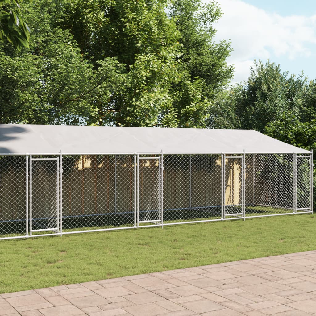 NNEVL Dog Cage with Roof and Doors Grey 10x2x2 m Galvanised Steel