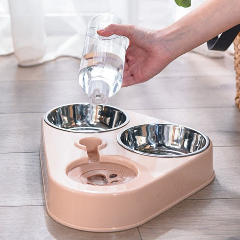 NNEOBA 500ML Dog Bowl Cat Feeder Bowl With Dog Water Bottle Automatic Drinking Pet Bowl Cat Food Bowl Pet Stainless Steel Double 3 Bowl