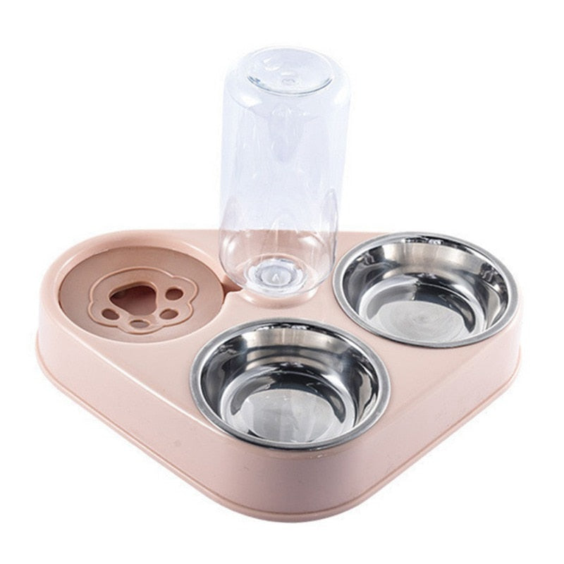 NNEOBA 500ML Dog Bowl Cat Feeder Bowl With Dog Water Bottle Automatic Drinking Pet Bowl Cat Food Bowl Pet Stainless Steel Double 3 Bowl